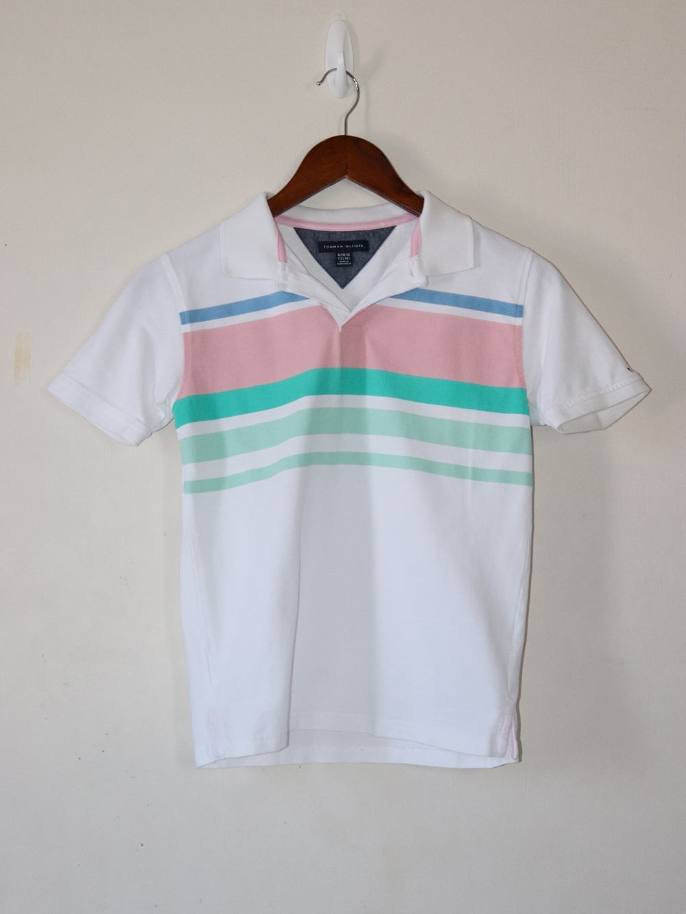 White Polo Shirt with Pastel Stripes - Boy's Casual Polo
